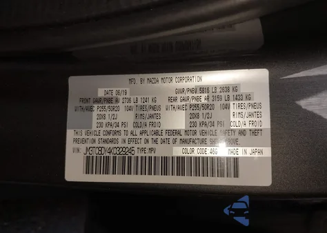 2019 Mazda Cx-9 Grand Touring from USA, damaged, VIN JM3TCBDY4K0329245